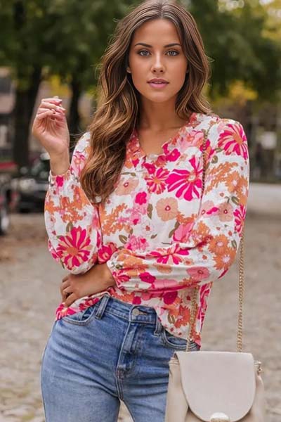 Valerie Floral V-Neck Frill Blouse – Britney