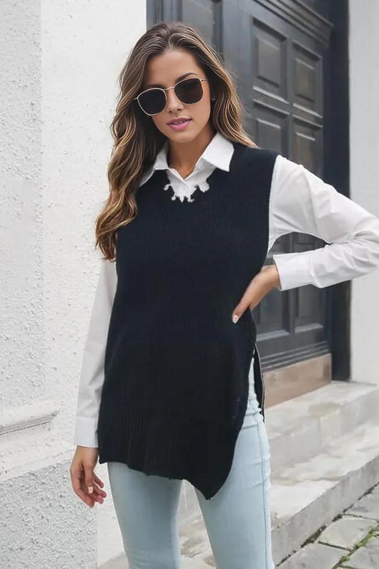 Jade Frayed Hem Slit Sweater Vest