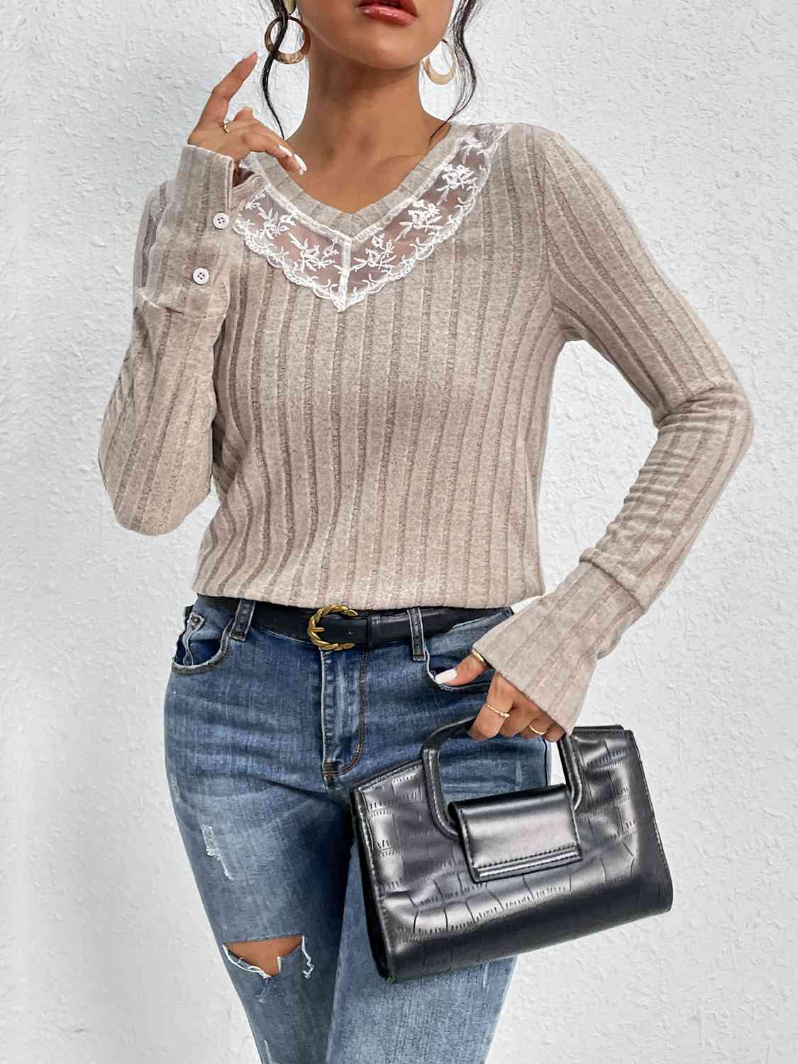 Sloane Lace Detail Ribbed Top