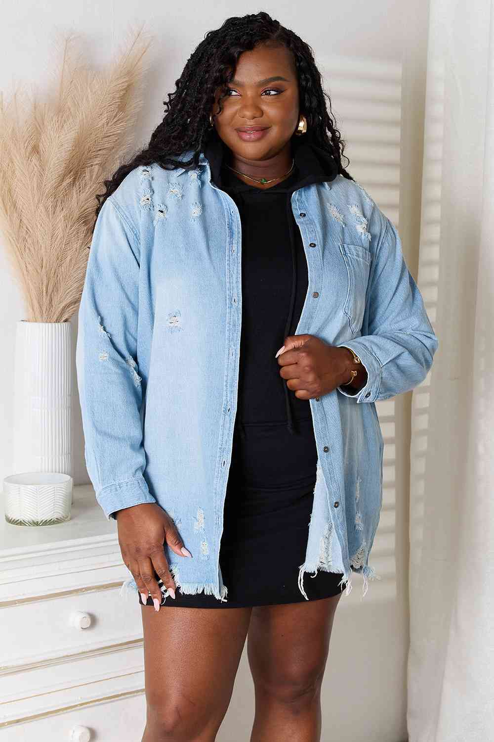 Michelle Raw Hem Denim Shacket