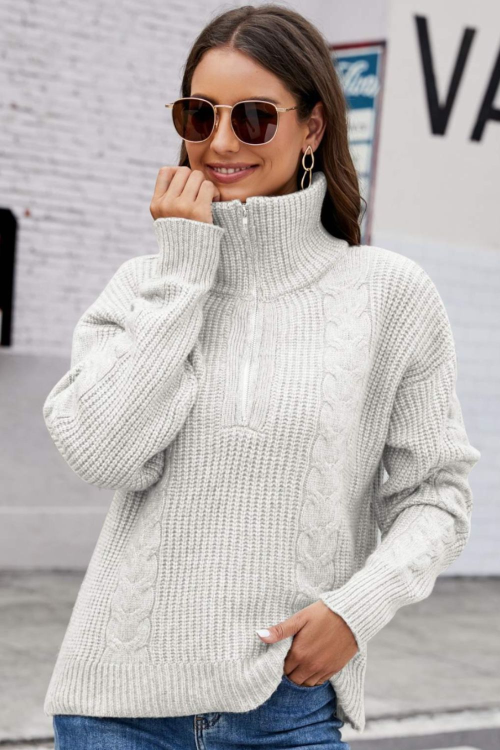 Marina Half Zip Mixed Knit Sweater