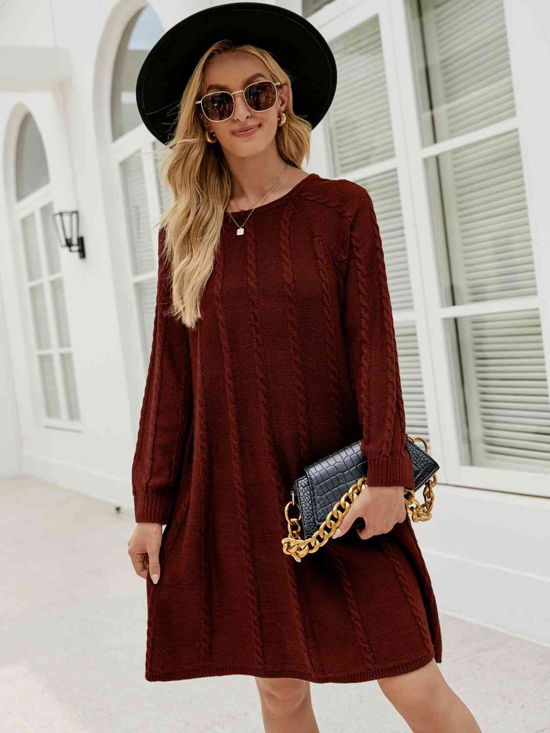 Elianna Cable-Knit Long Sleeve Sweater Dress