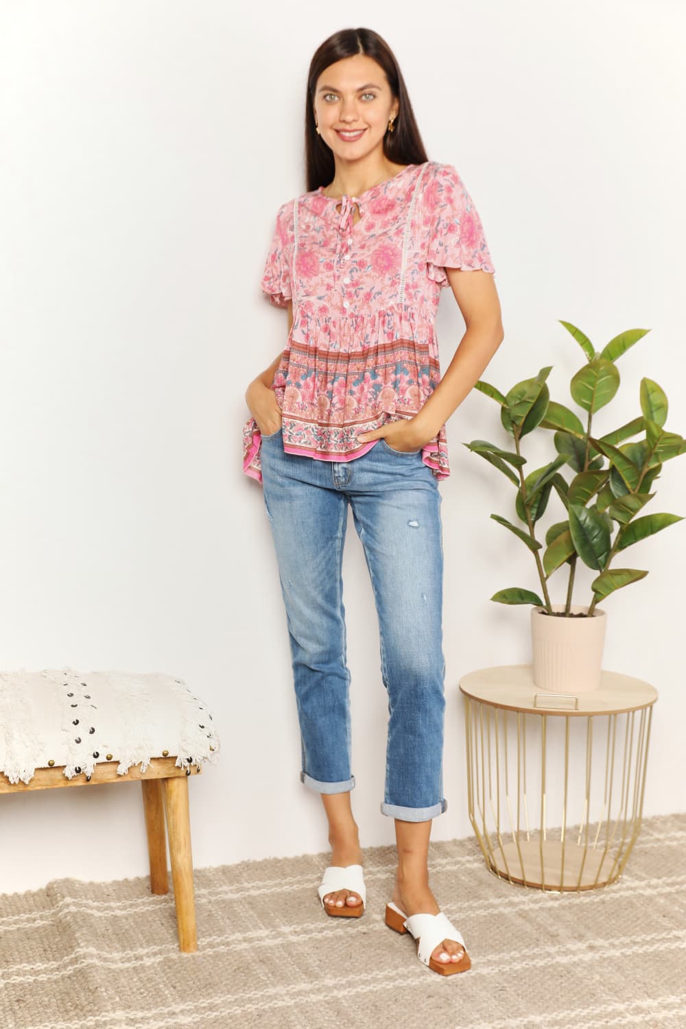 Winnie Bohemian Tie-Neck Peplum Blouse