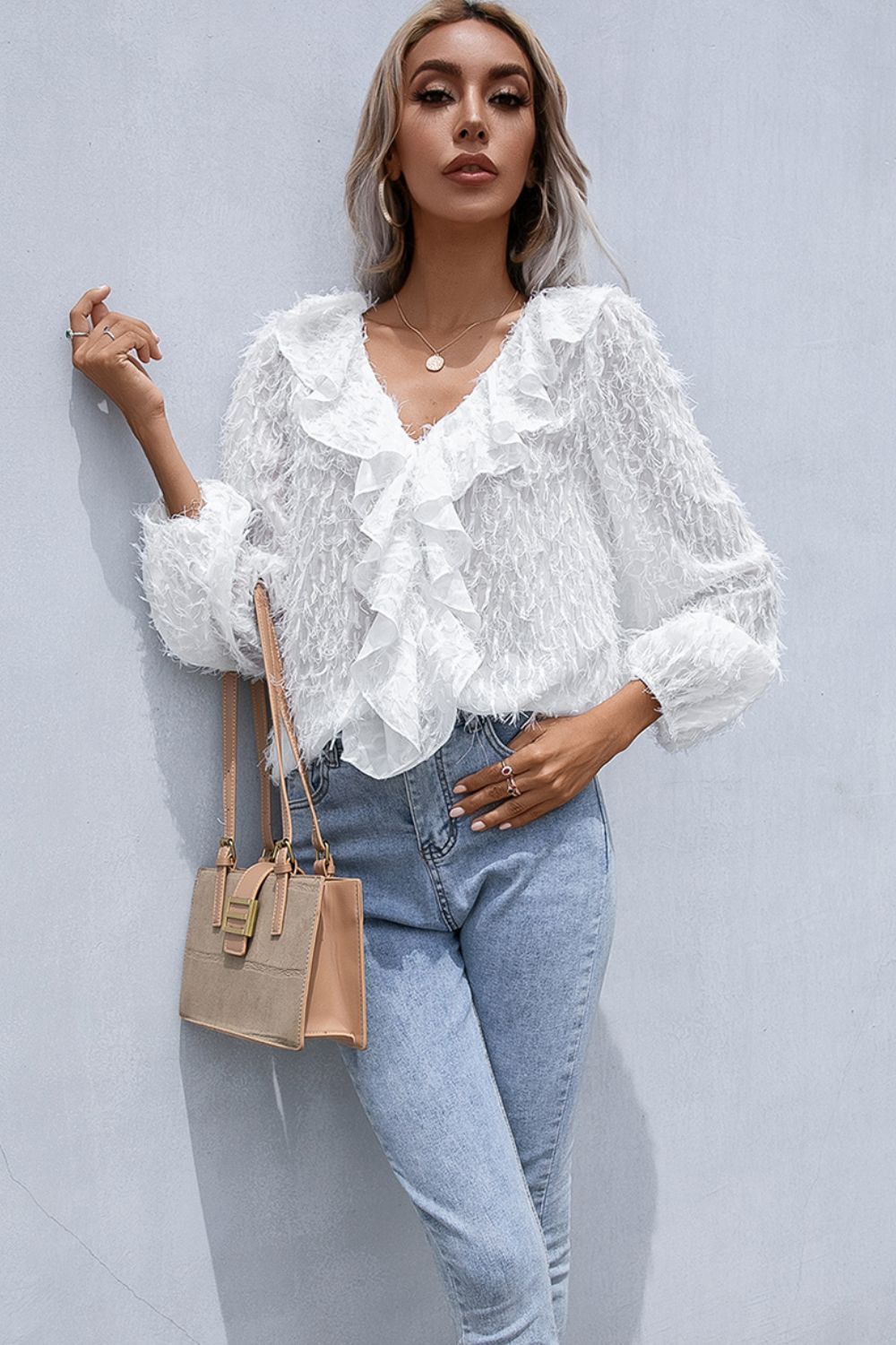 Evelyn Ruffle Hem Fringe Blouse