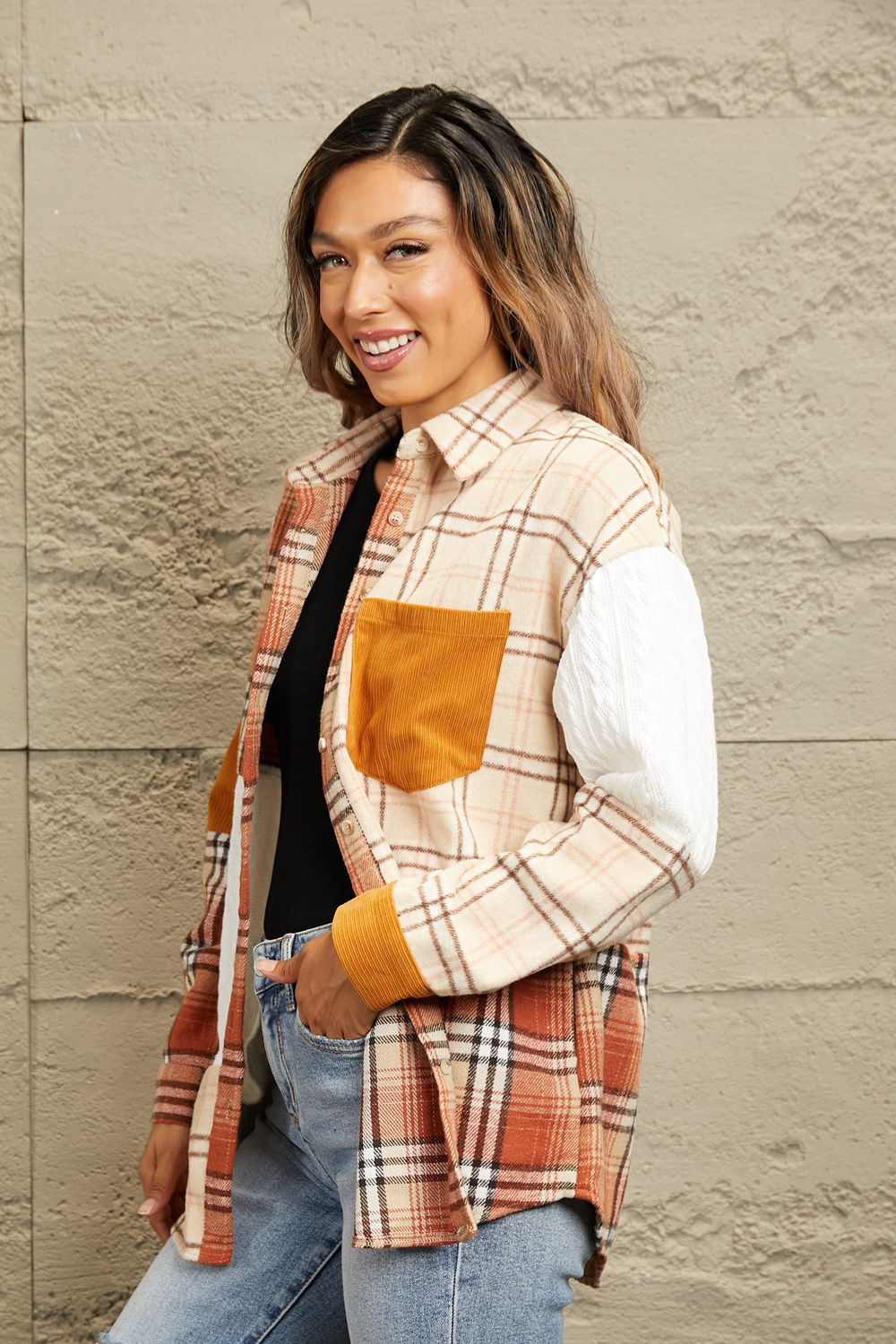 Walk Outside Plaid Color Block Shacket