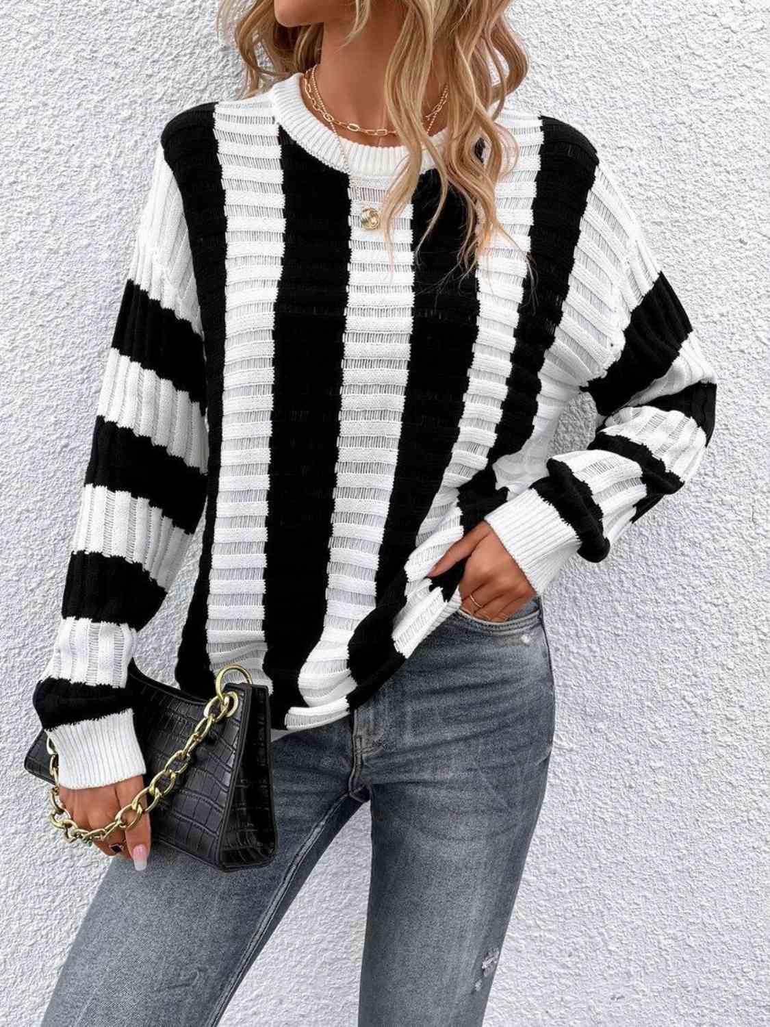 Teagan Striped Long Sleeve Knit Top