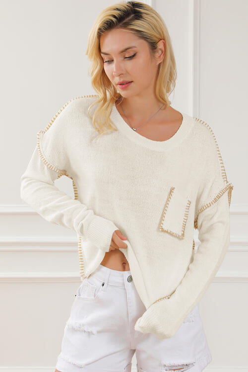 Adaline Exposed Seam Long Sleeve Sweater