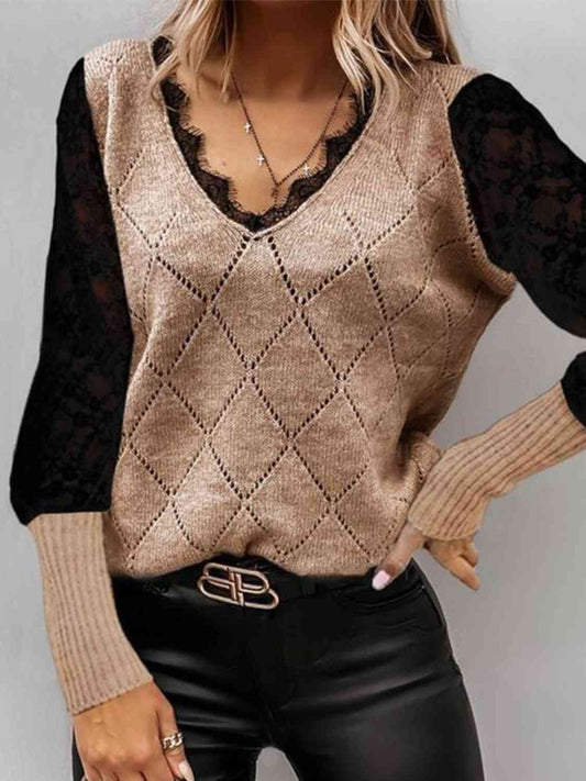 Tessa Lace Decor Two Tone Sweater