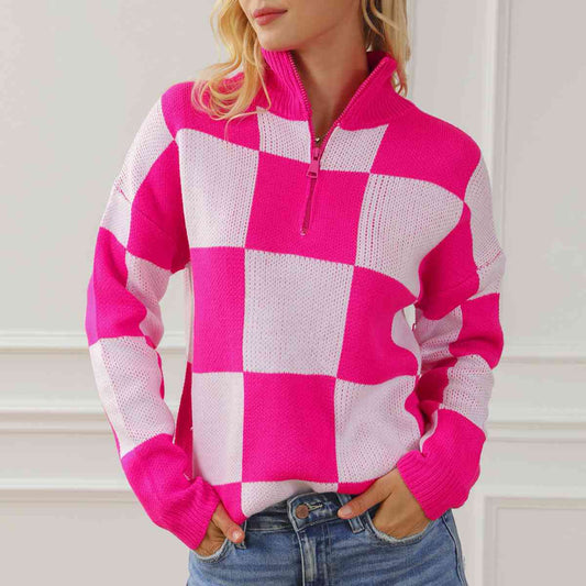 Time To Play Checkered Half Zip Pullover