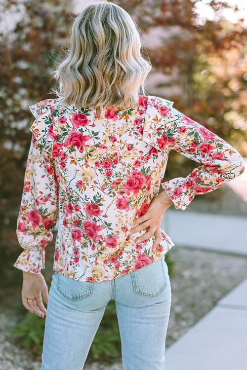 Juliette Floral Round Neck Smocked Blouse