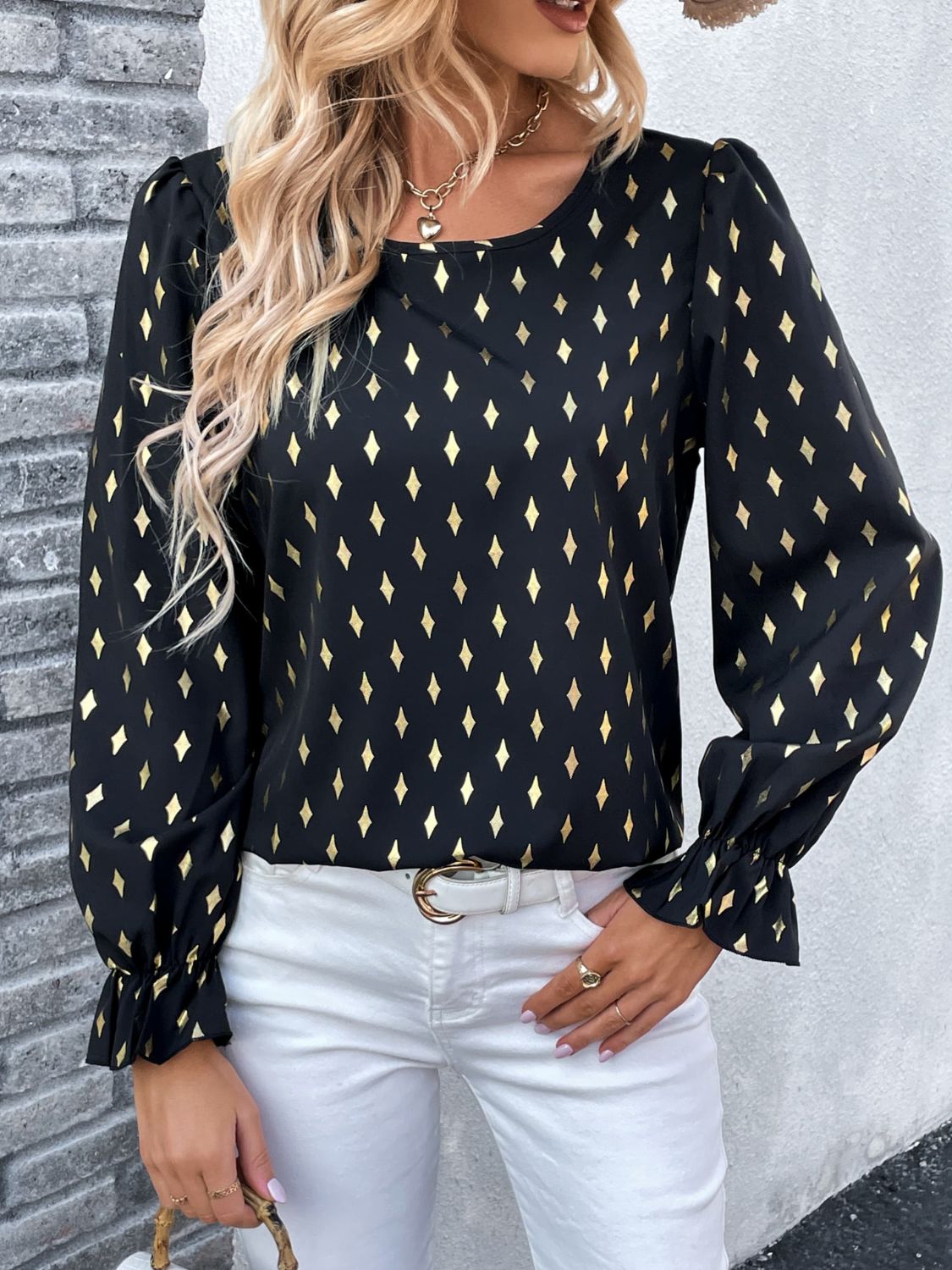 Noemi Round Neck Flounce Sleeve Blouse