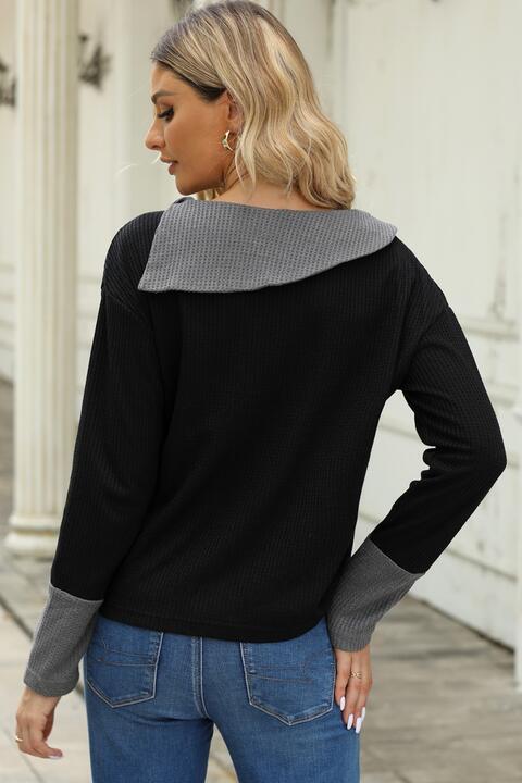 Paulina Waffle-Knit Blouse