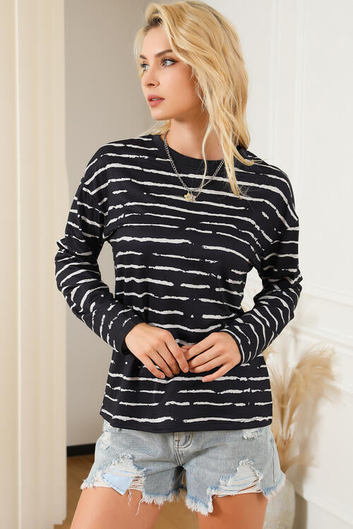 Zoe Striped Round Neck Long Sleeve Shirt