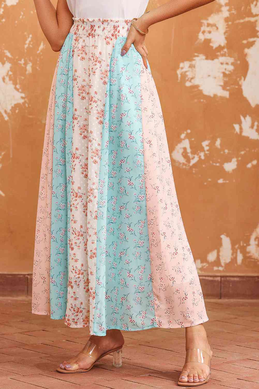 Caroline Floral Color Block Maxi Skirt