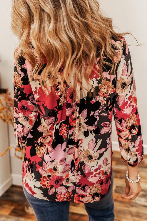 Maci Floral Notched Long Sleeve Shirt