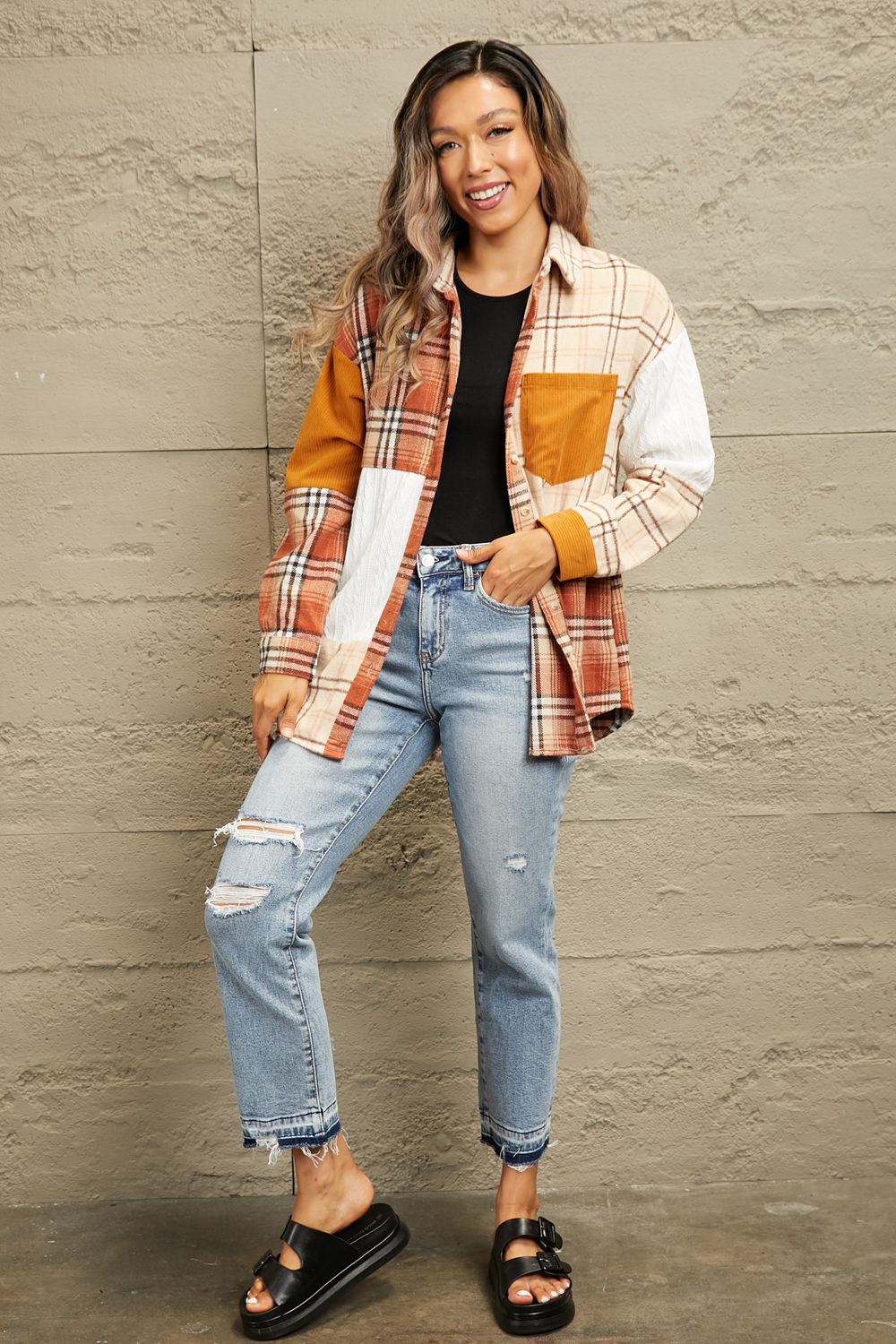 Walk Outside Plaid Color Block Shacket