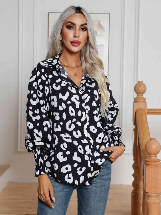 Selena Buttoned Lantern Sleeve Leopard Shirt