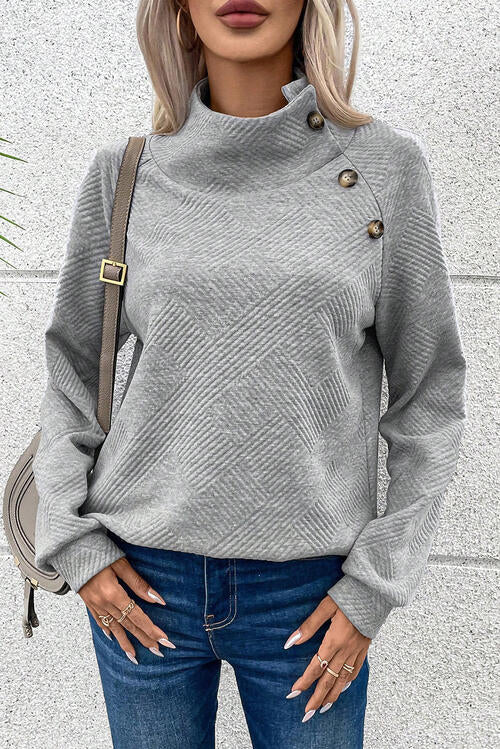 Danielle Geometric Buttoned Long Sleeve Sweatshirt