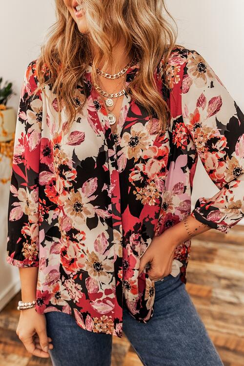 Maci Floral Notched Long Sleeve Shirt