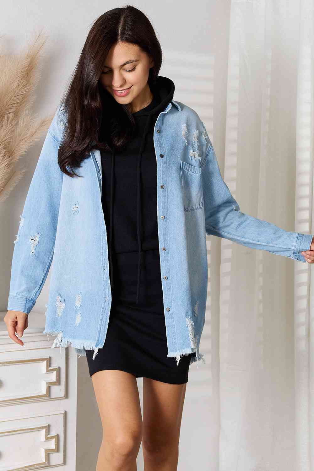 Michelle Raw Hem Denim Shacket