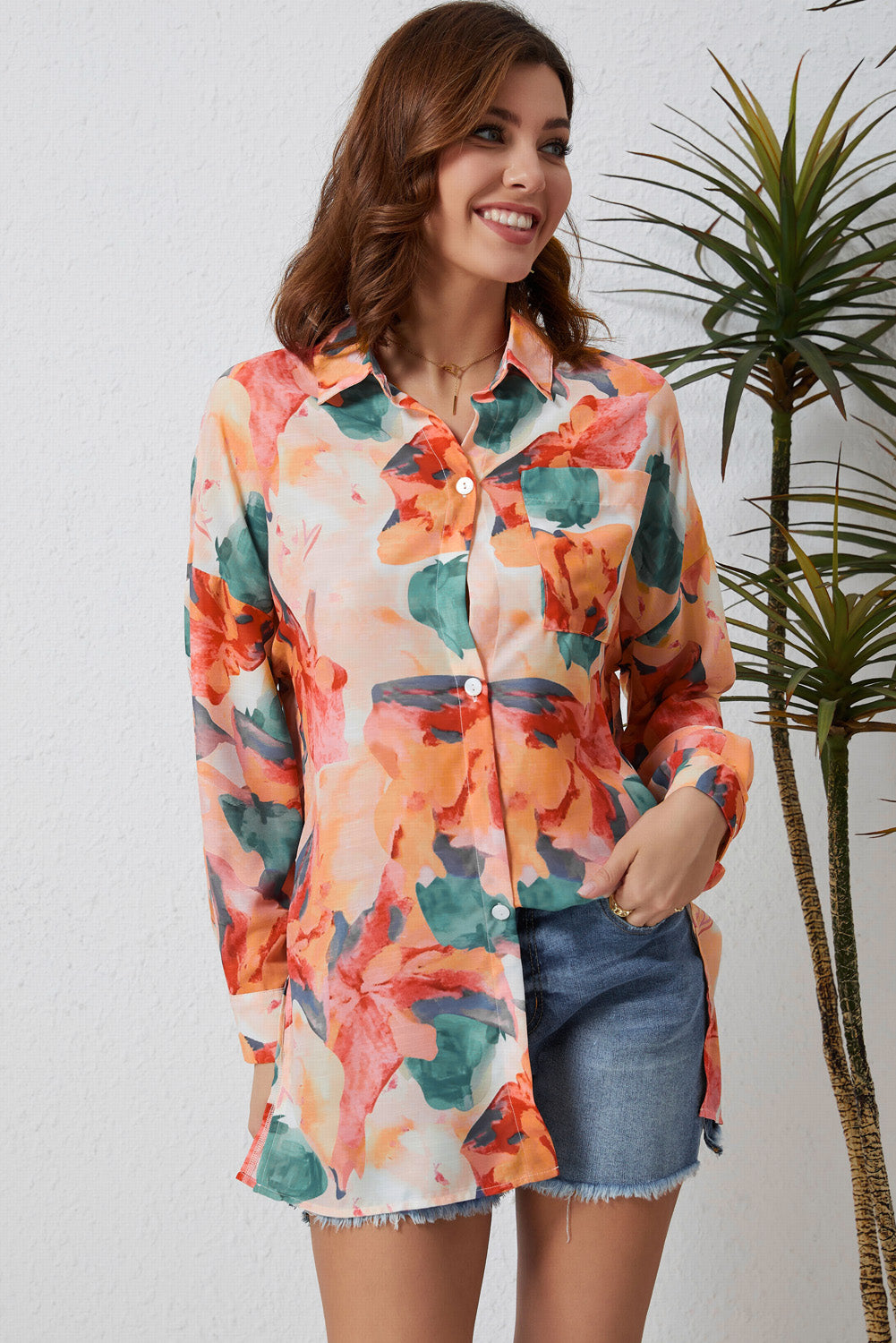 Time To Grow Floral Longline Shirt