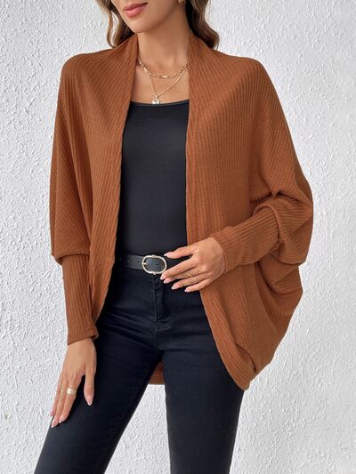 Cocoon Ribbed Open Front Lantern Sleeve Cardigan