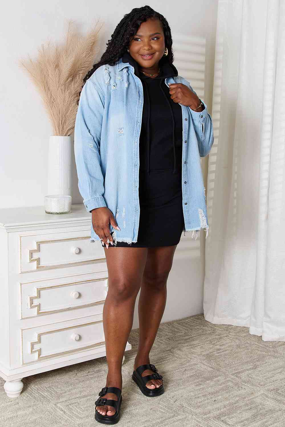 Michelle Raw Hem Denim Shacket