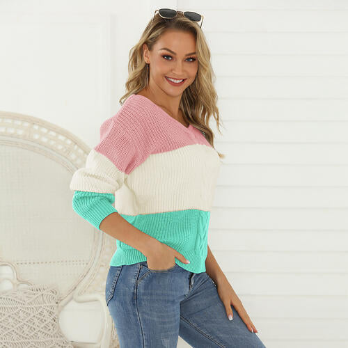 Evelyn Color Block V-Neck Sweater