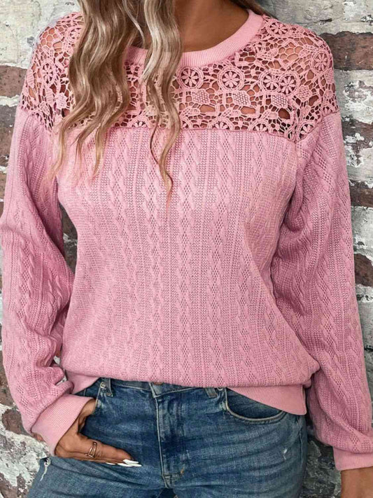 Lillian Lace Detail Round Neck Top