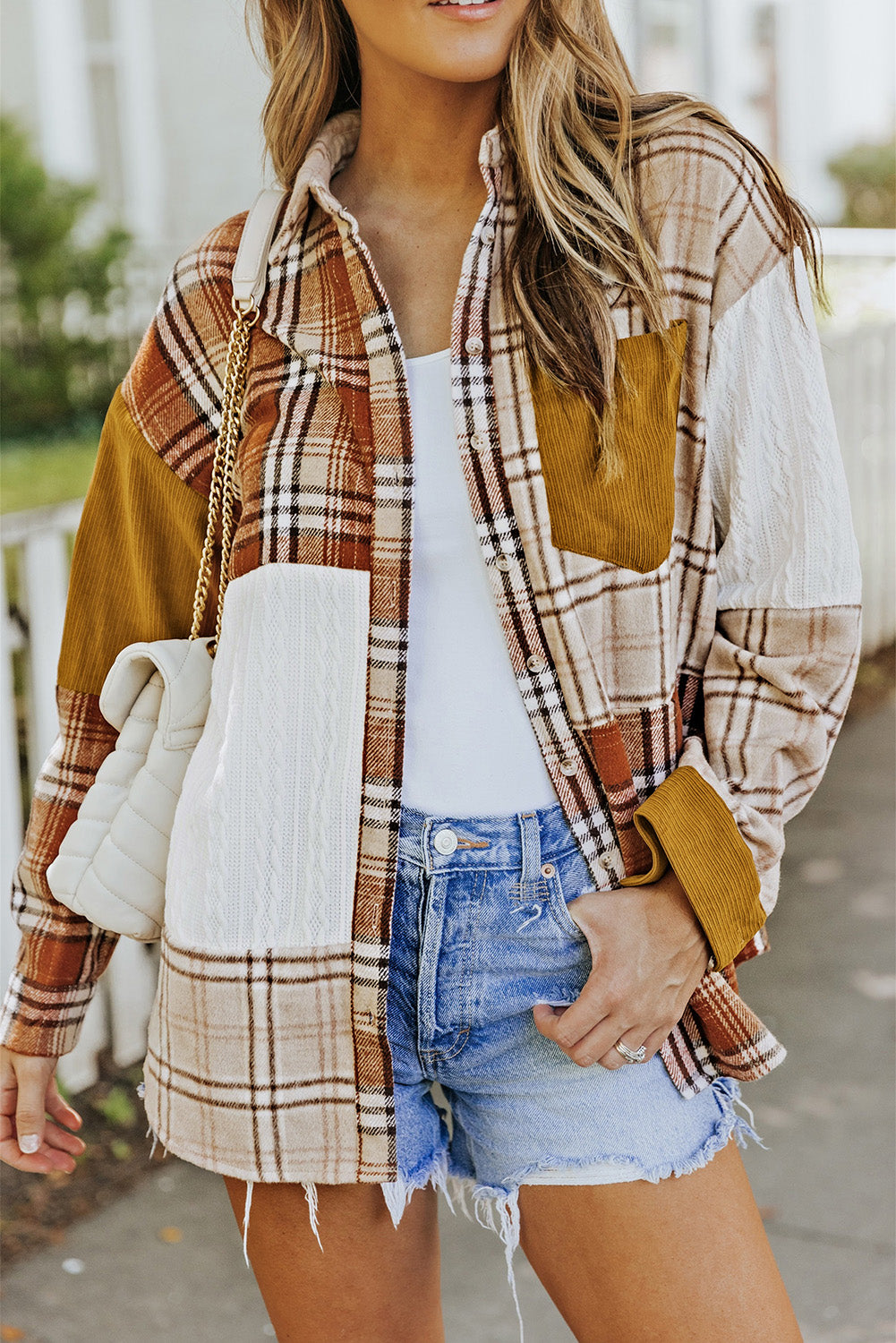 Walk Outside Plaid Color Block Shacket