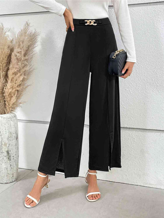 Kaia Chain Detail Slit Straight Pants