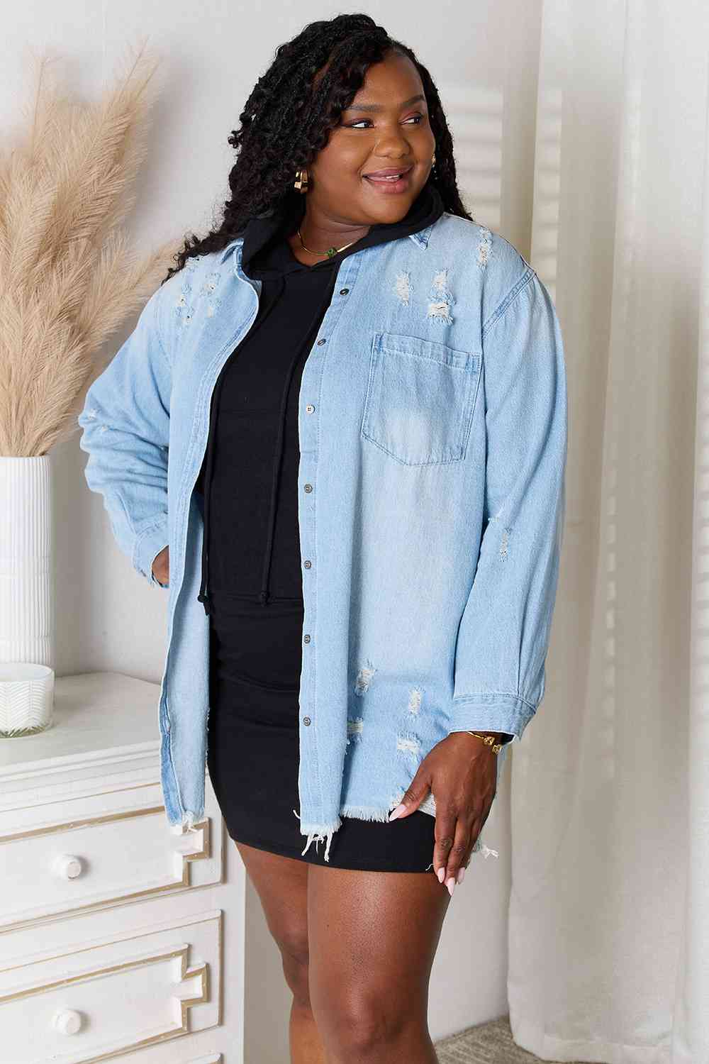 Michelle Raw Hem Denim Shacket