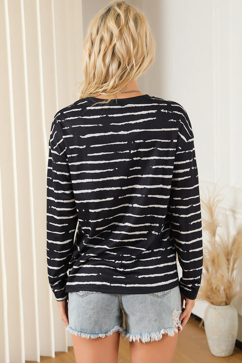 Zoe Striped Round Neck Long Sleeve Shirt