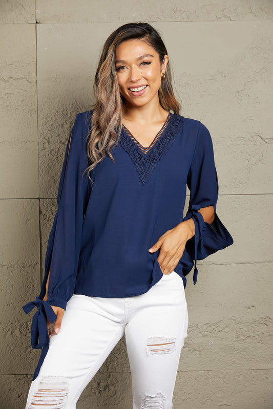 Seraphina V-Neck Tie Cuff Blouse