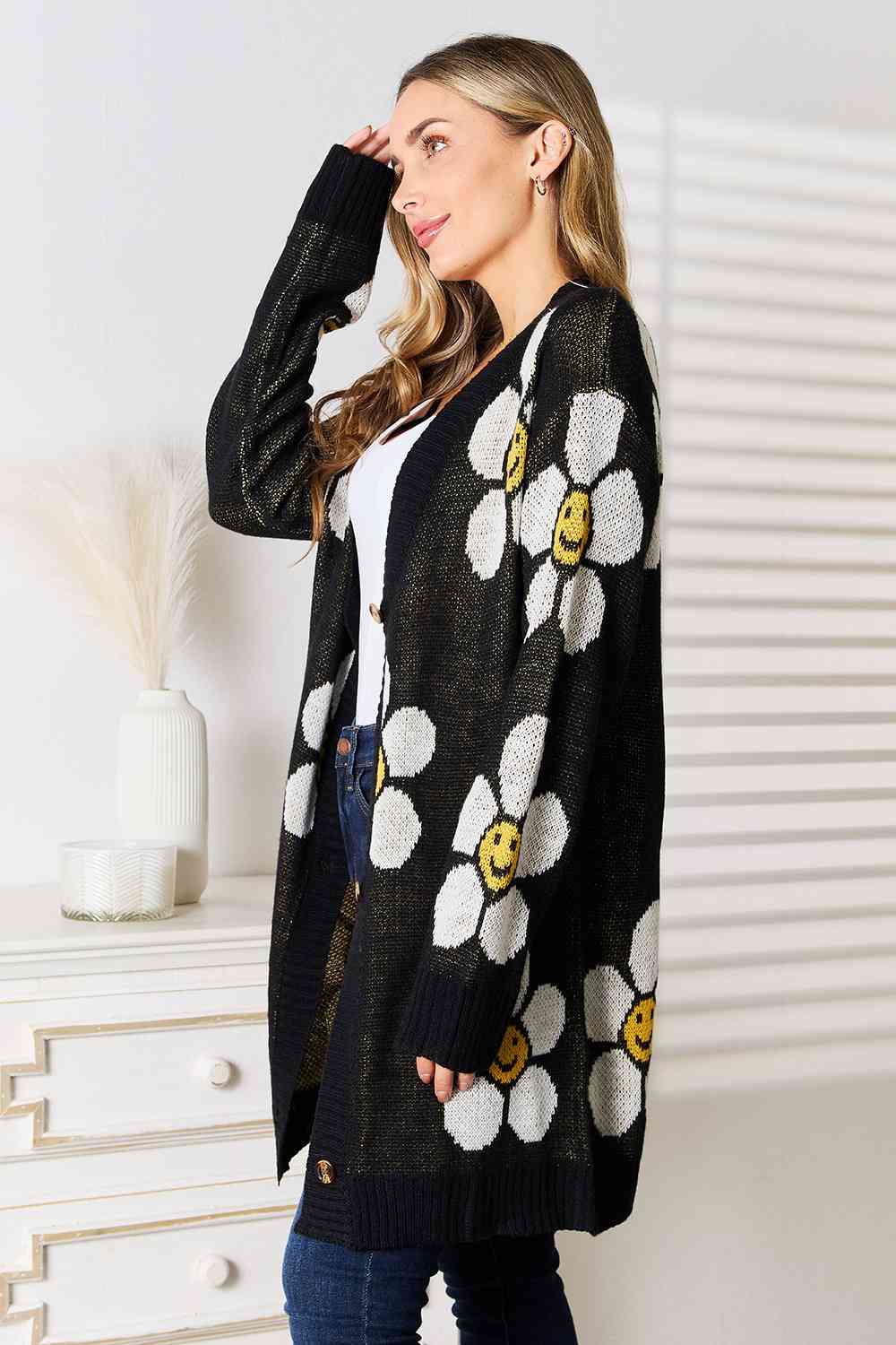 Happy Floral Button Down Longline Cardigan