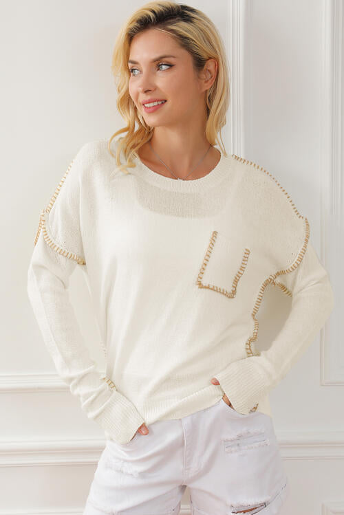 Adaline Exposed Seam Long Sleeve Sweater