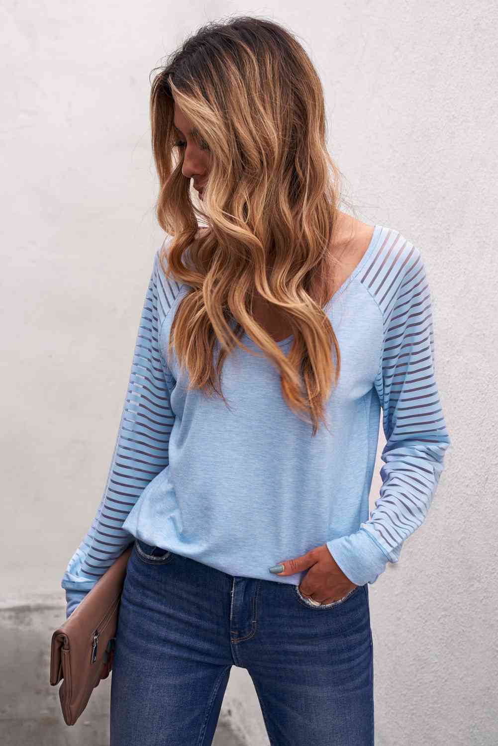 Jocelyn Striped Sheer V-Neck Top