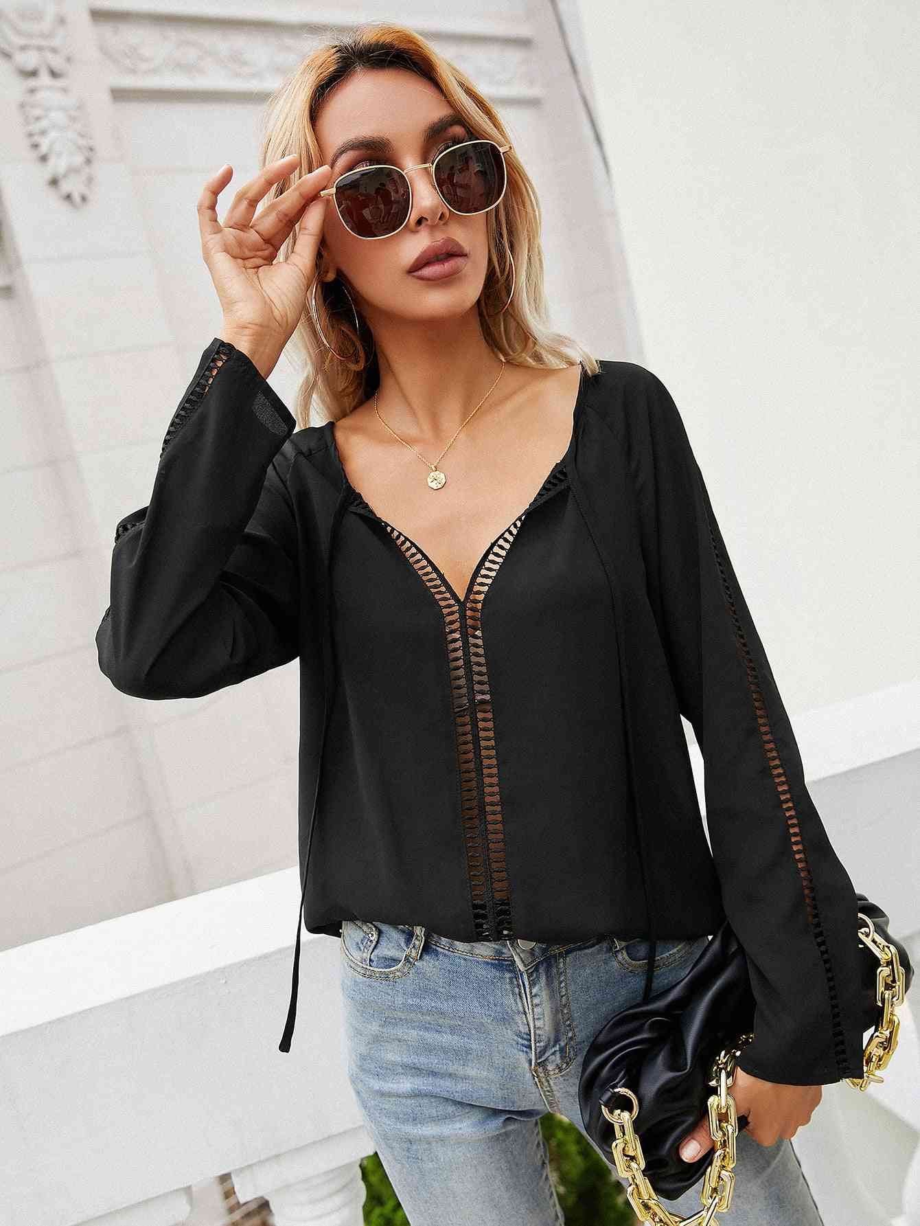 Eliana Tie Neck Semi-Sheer Blouse