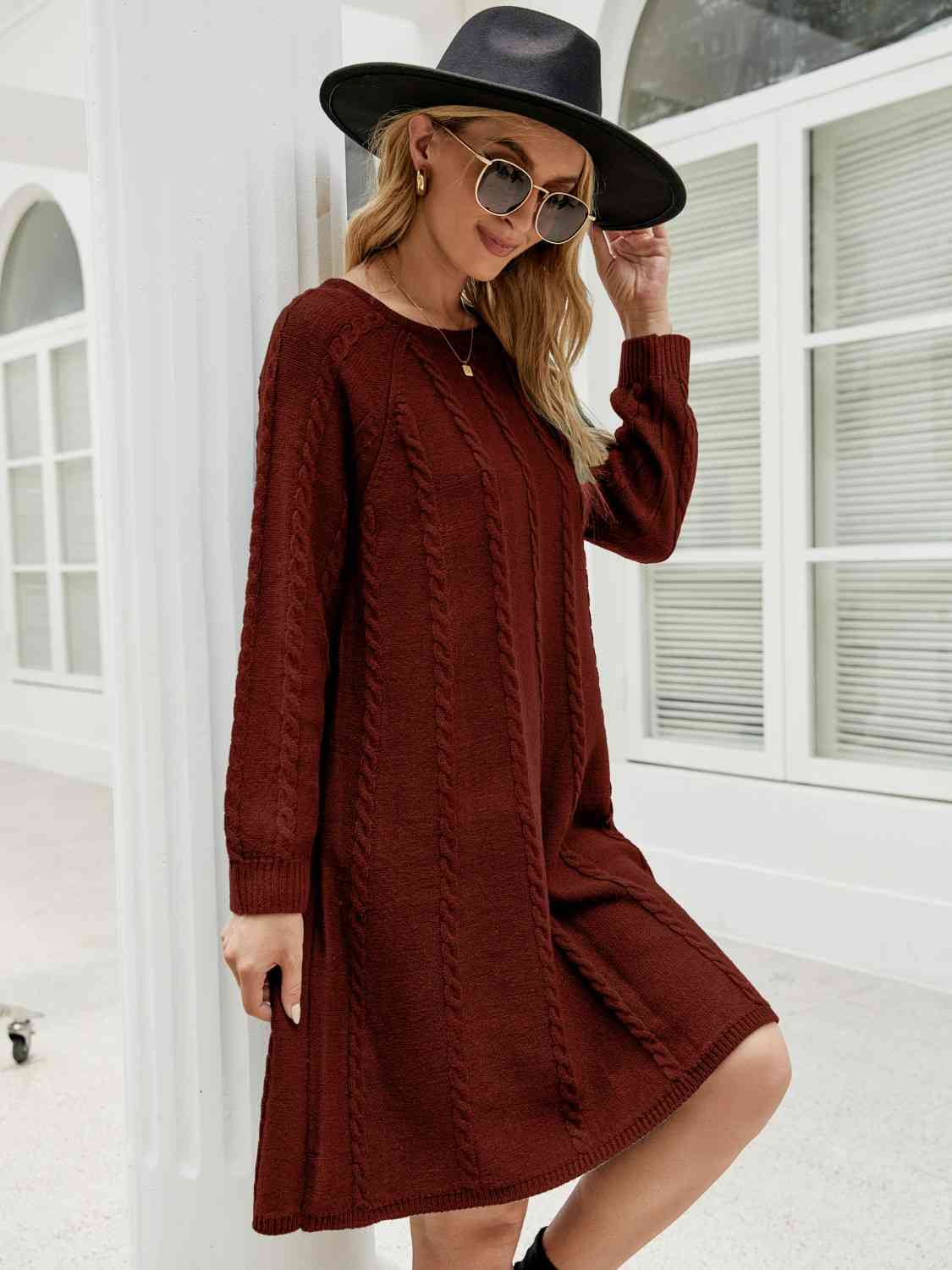 Elianna Cable-Knit Long Sleeve Sweater Dress