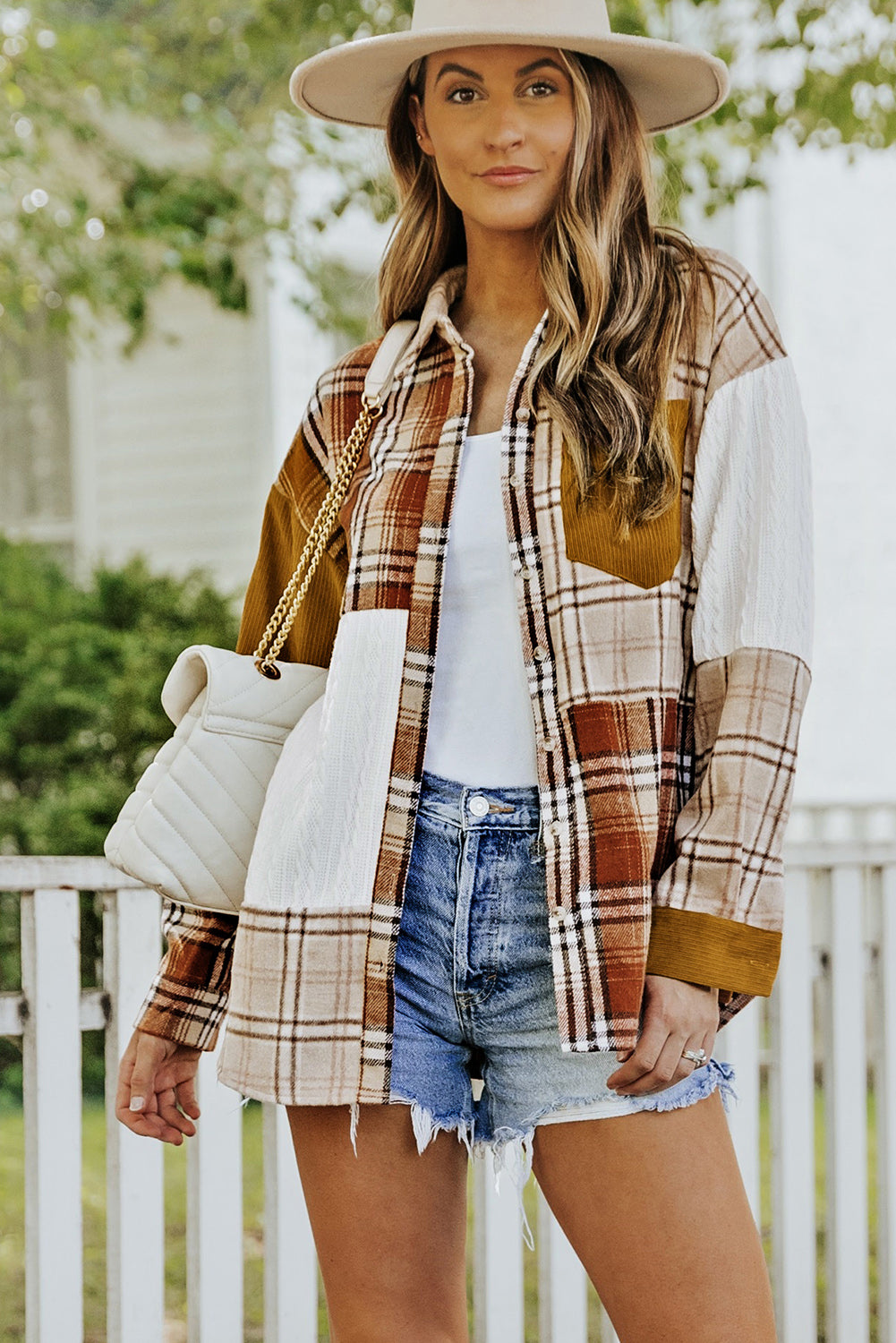 Walk Outside Plaid Color Block Shacket