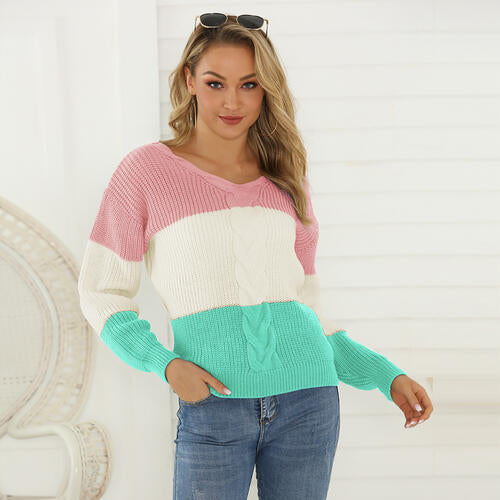 Evelyn Color Block V-Neck Sweater