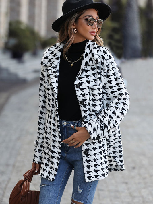 Make Time Houndstooth Button Down Coat