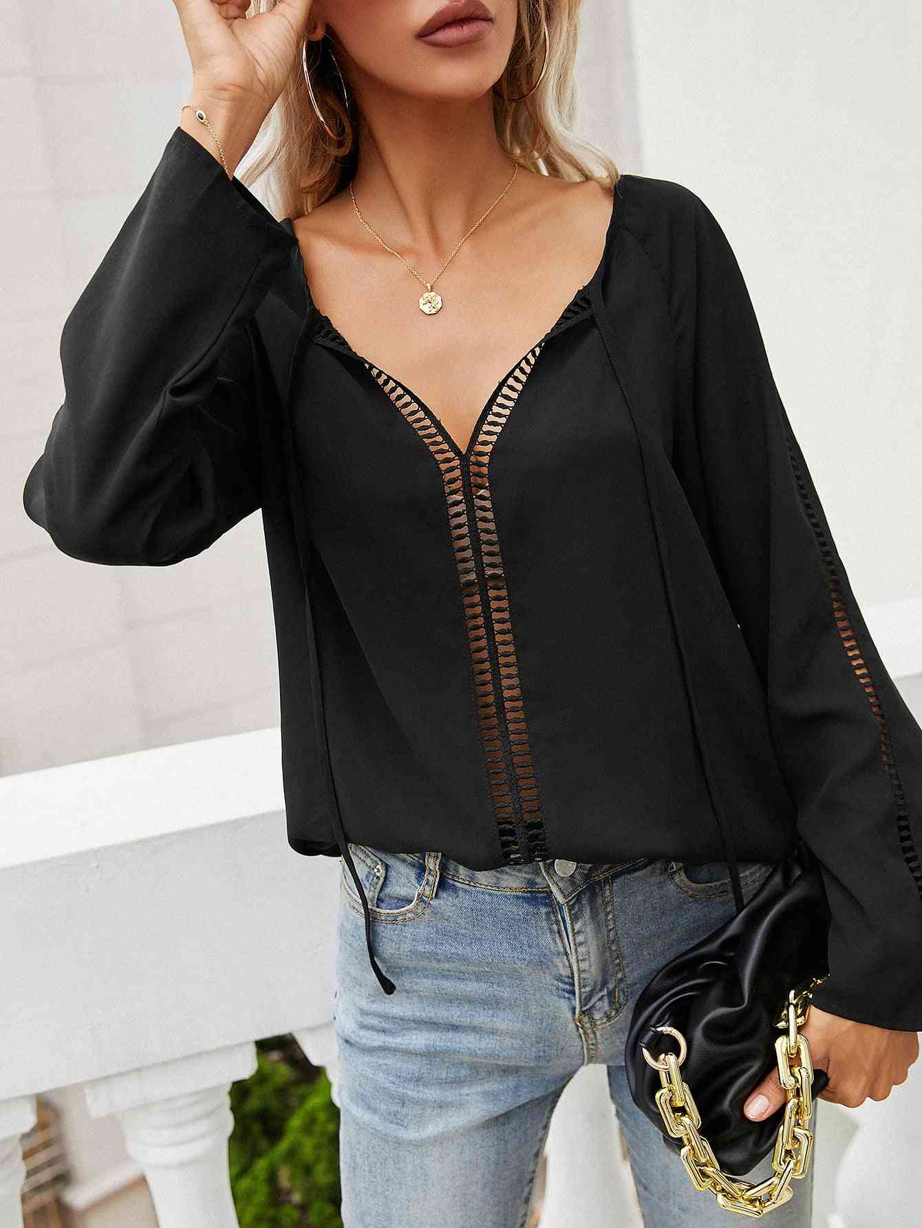 Eliana Tie Neck Semi-Sheer Blouse