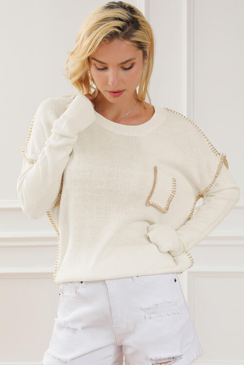 Adaline Exposed Seam Long Sleeve Sweater