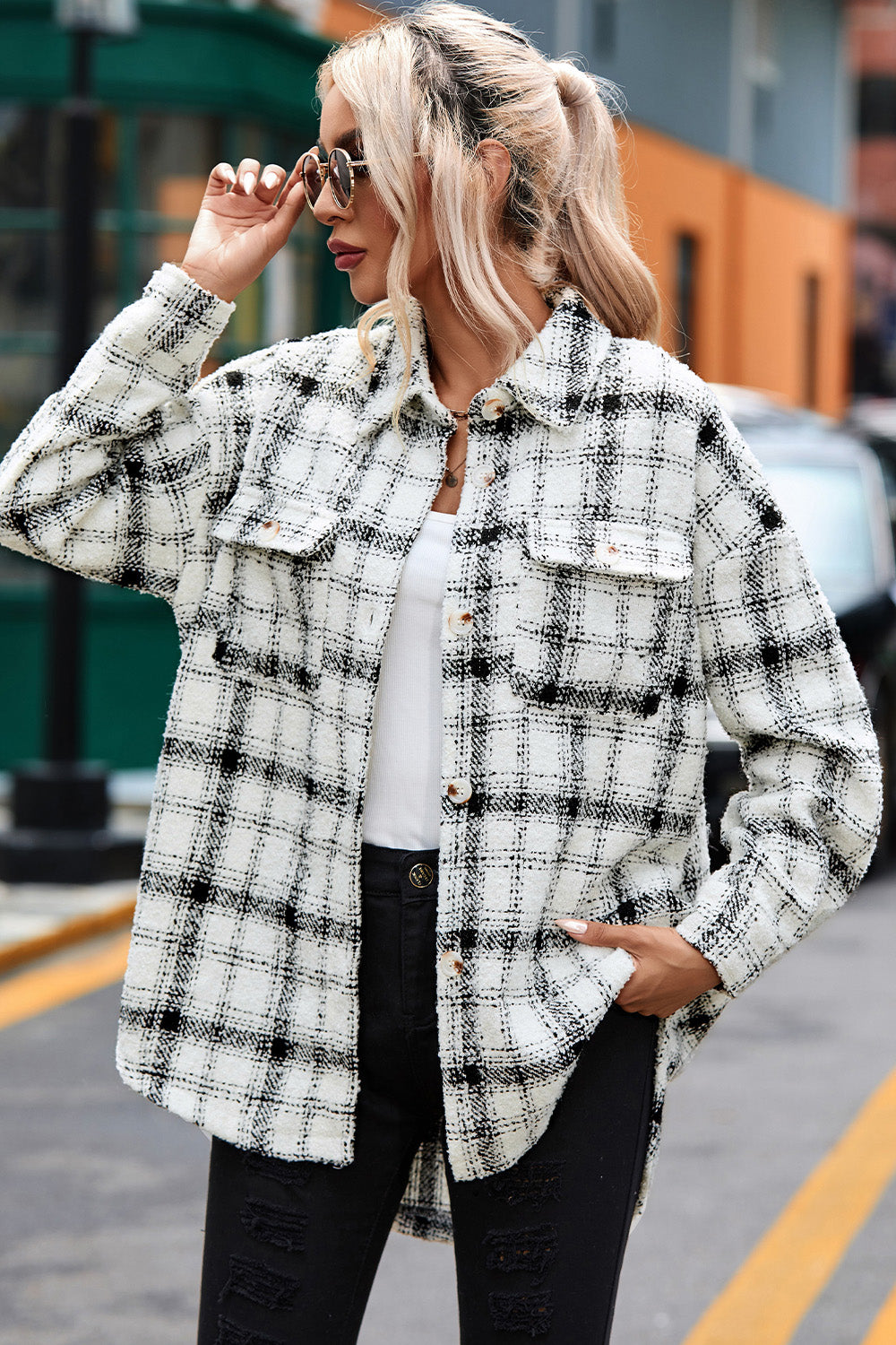 Take A Look Plaid Collared Jacket