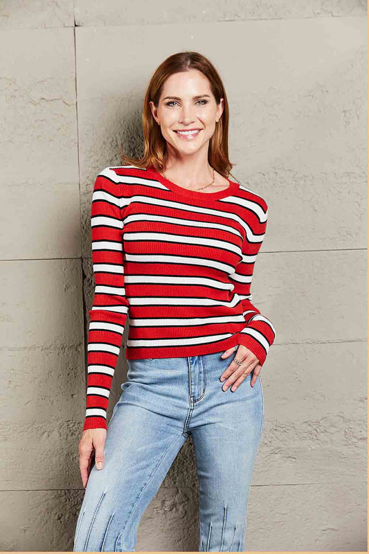 Hana Striped Round Neck Long Sleeve Top