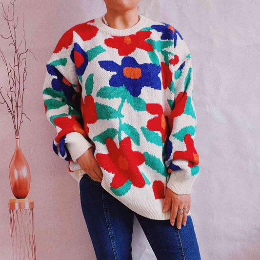 Flowering Round Neck Floral Sweater