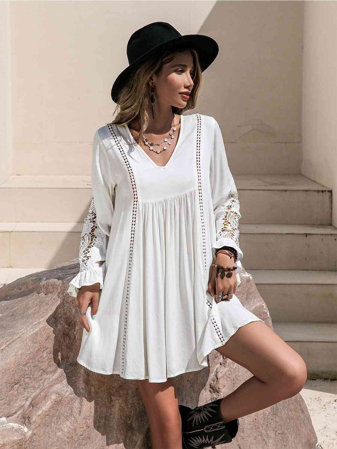 Sierra Lace Detail V-Neck Mini Dress