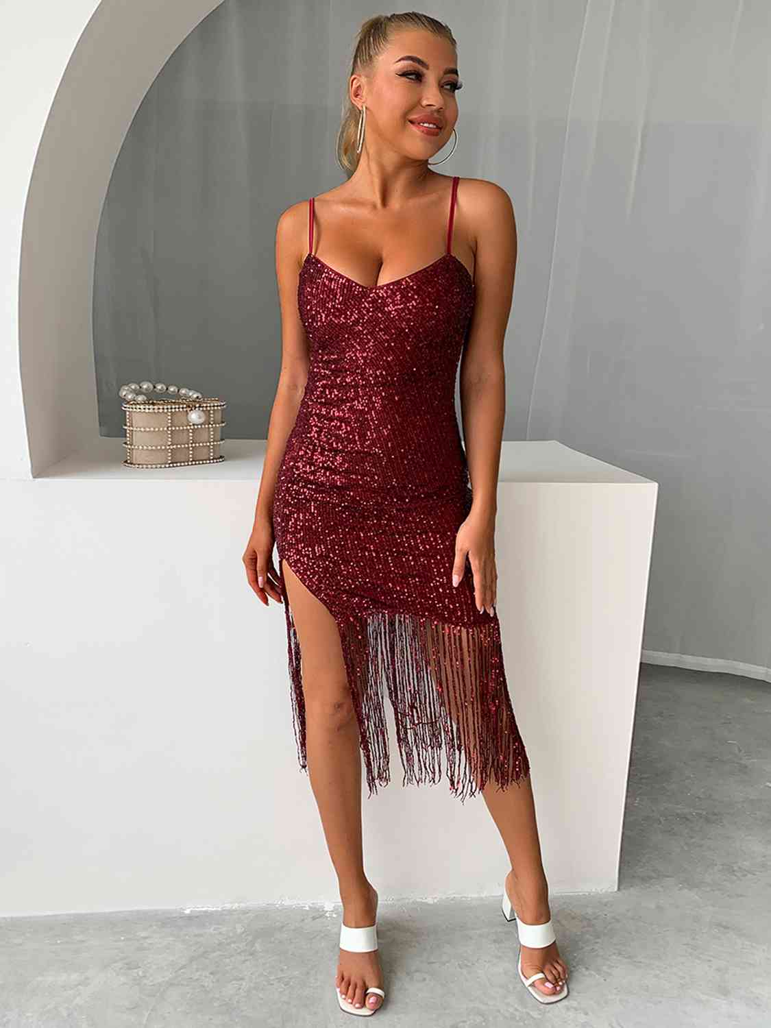 Darling Sequin Fringe Spaghetti Strap Dress