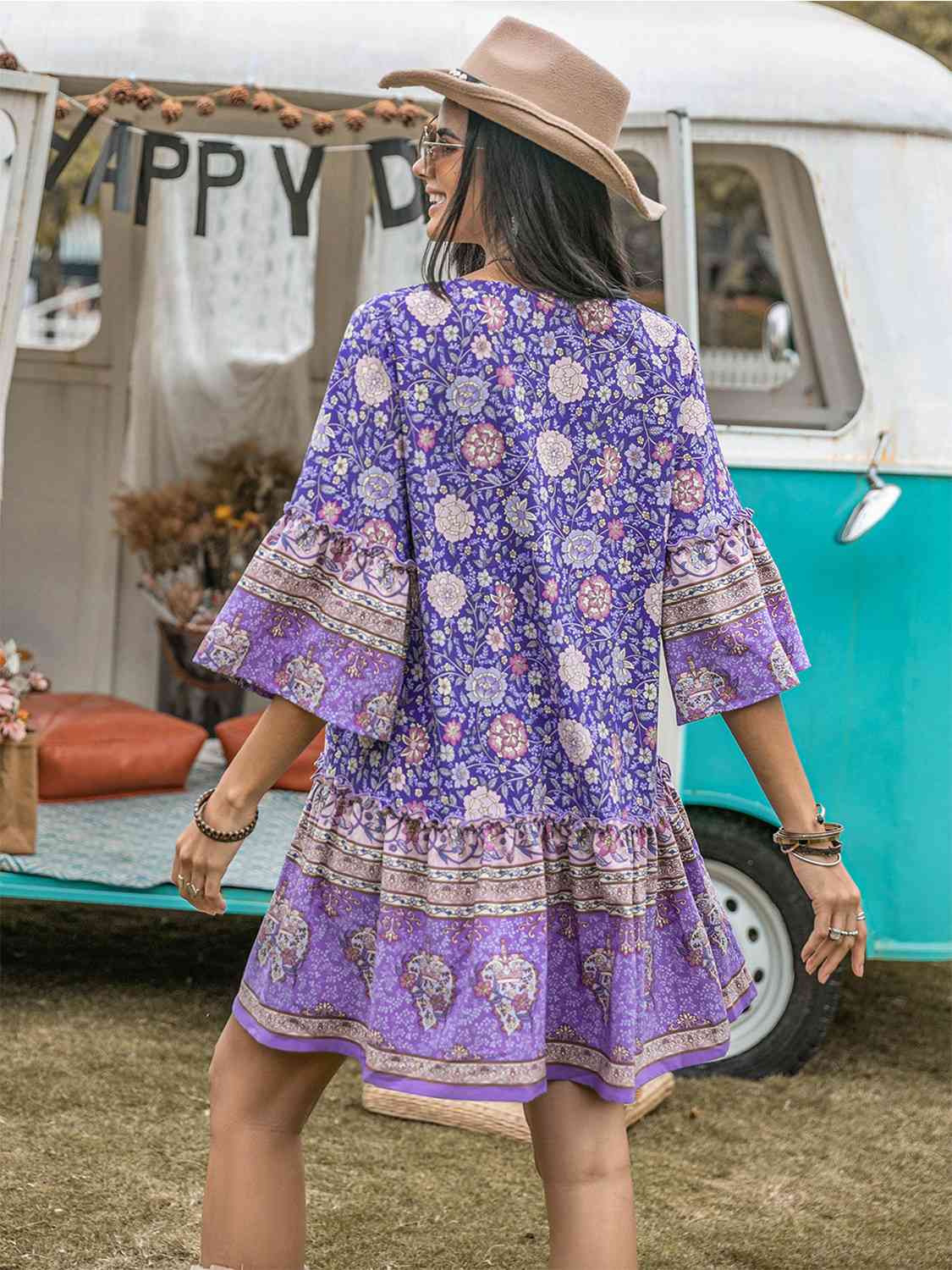 Mylah Floral Tie Neck Mini Dress